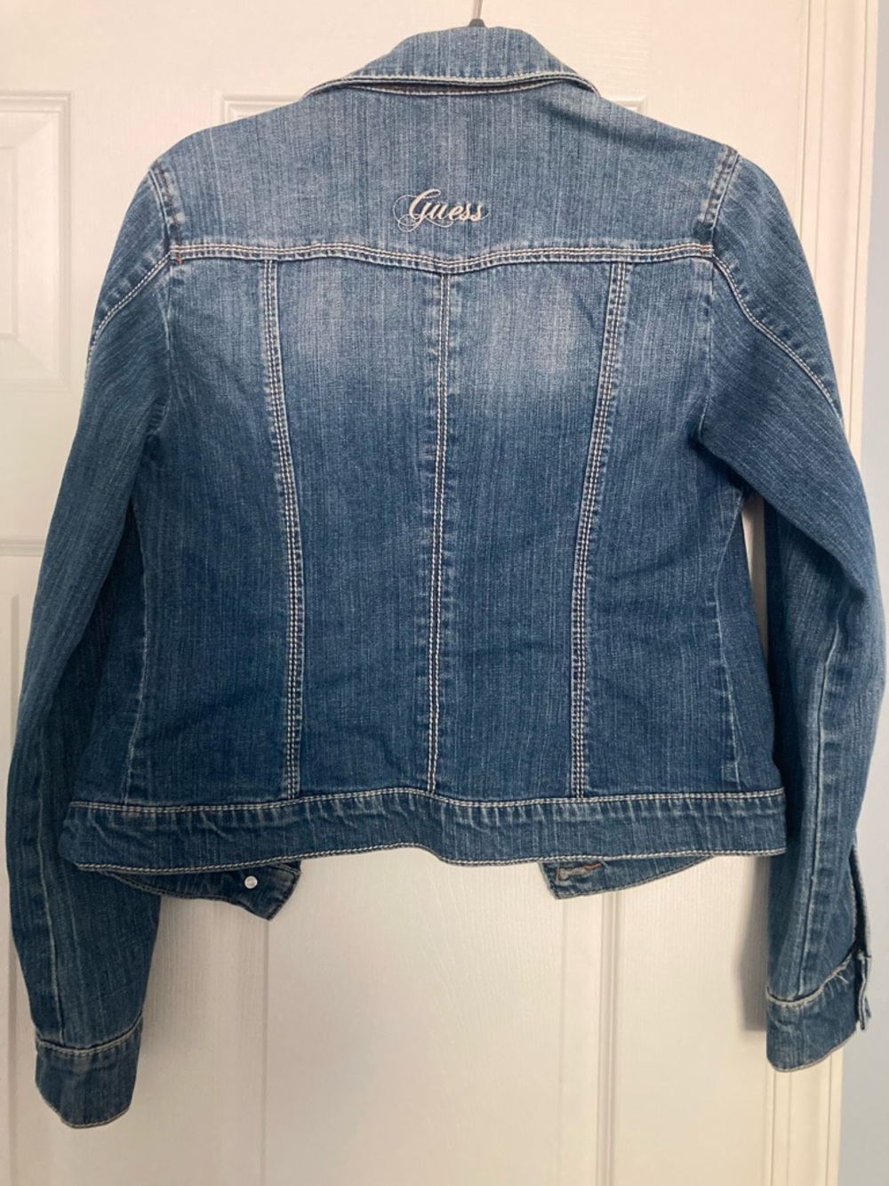 Guess Blue Embroidered Logo Denim Trucker Jacket